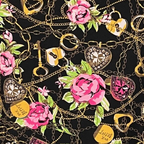 Betsey Johnson Secret Garden Top Roses Gold Rings Hearts - Black/Pink - L - Picture 7 of 10